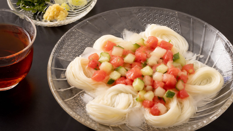夏野菜の和風ラビゴットソース-そうめん
